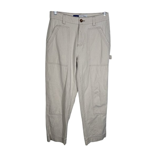 Old Navy Women 6 Cream Twill Cotton High-Waisted Straight Utility Carpenter Pant - Picture 3 of 10
